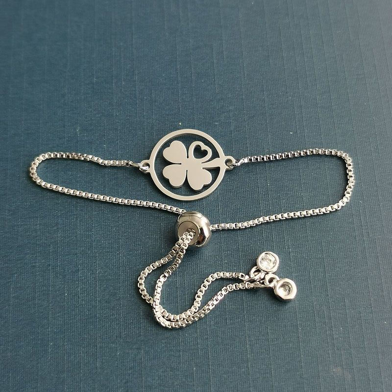 Classic four-leaf clover stainless steel jewelry accessories, double-hole double-sided polished stainless steel necklace, bracelet and pendant Specification image