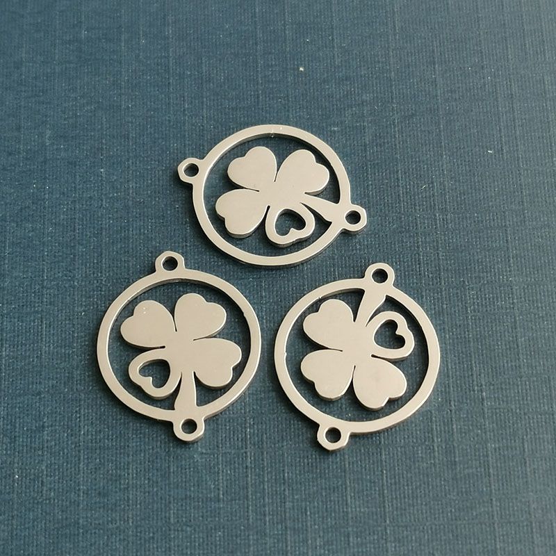 Classic four-leaf clover stainless steel jewelry accessories, double-hole double-sided polished stainless steel necklace, bracelet and pendant