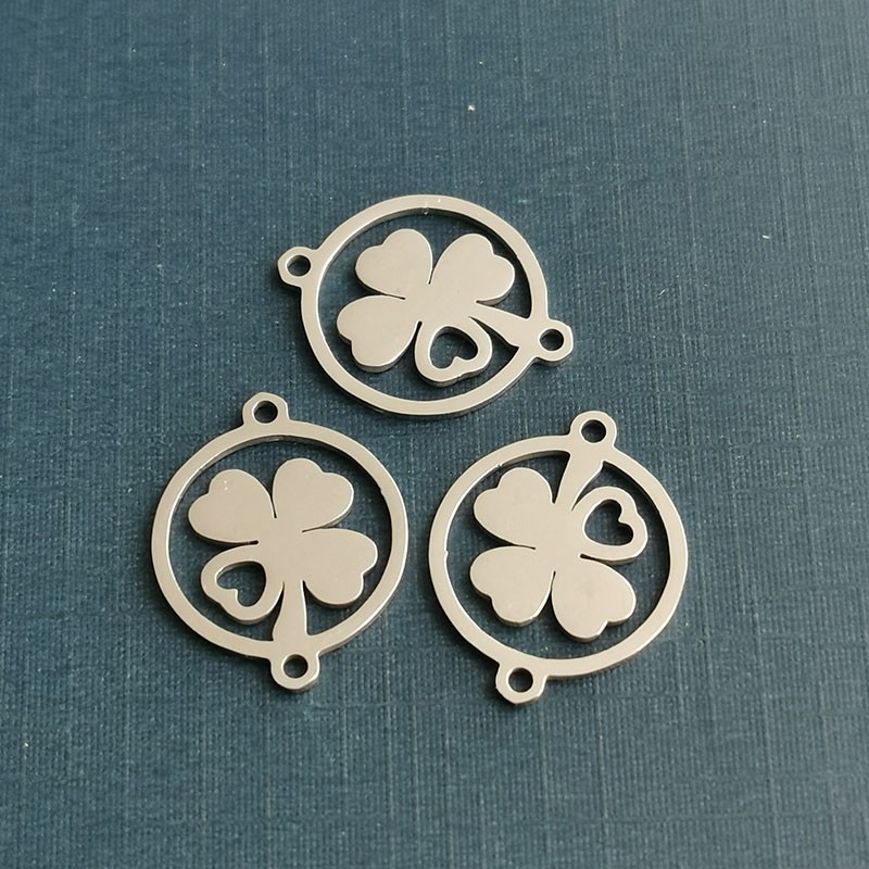 Classic four-leaf clover stainless steel jewelry accessories, double-hole double-sided polished stainless steel necklace, bracelet and pendant detail image 1