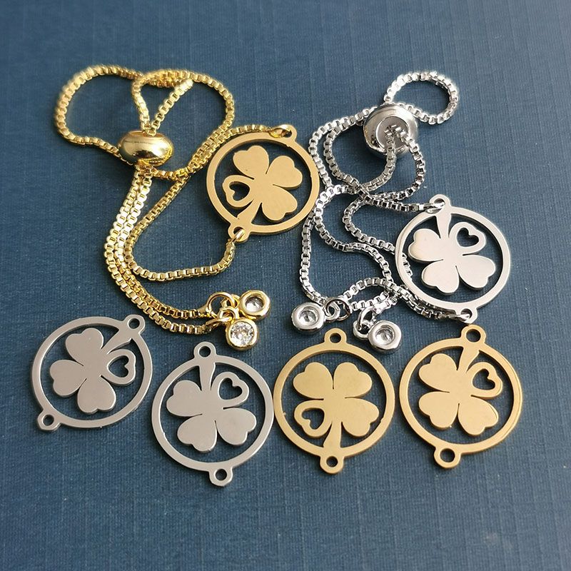 Classic four-leaf clover stainless steel jewelry accessories, double-hole double-sided polished stainless steel necklace, bracelet and pendant Item Picture