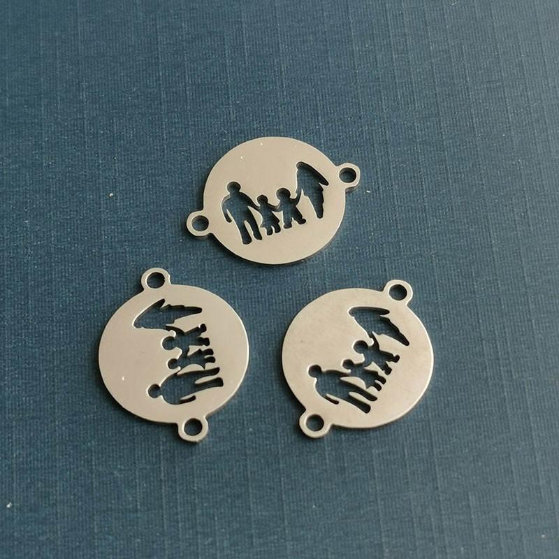 Titanium steel hollowed-out "Happy Home" pendant, stainless steel jewelry connection accessories, diy pendant for a family of three or four detail image 1