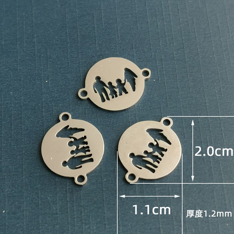 Titanium steel hollowed-out "Happy Home" pendant, stainless steel jewelry connection accessories, diy pendant for a family of three or four detail image 3