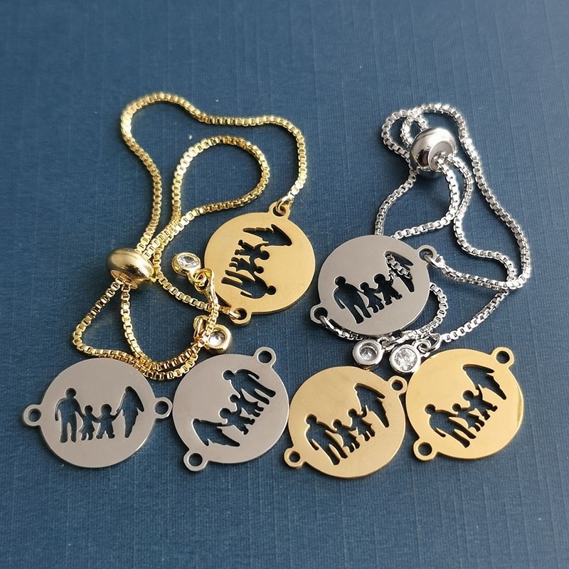 Titanium steel hollowed-out "Happy Home" pendant, stainless steel jewelry connection accessories, diy pendant for a family of three or four detail image 6