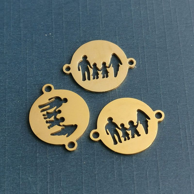 Titanium steel hollowed-out "Happy Home" pendant, stainless steel jewelry connection accessories, diy pendant for a family of three or four details Picture