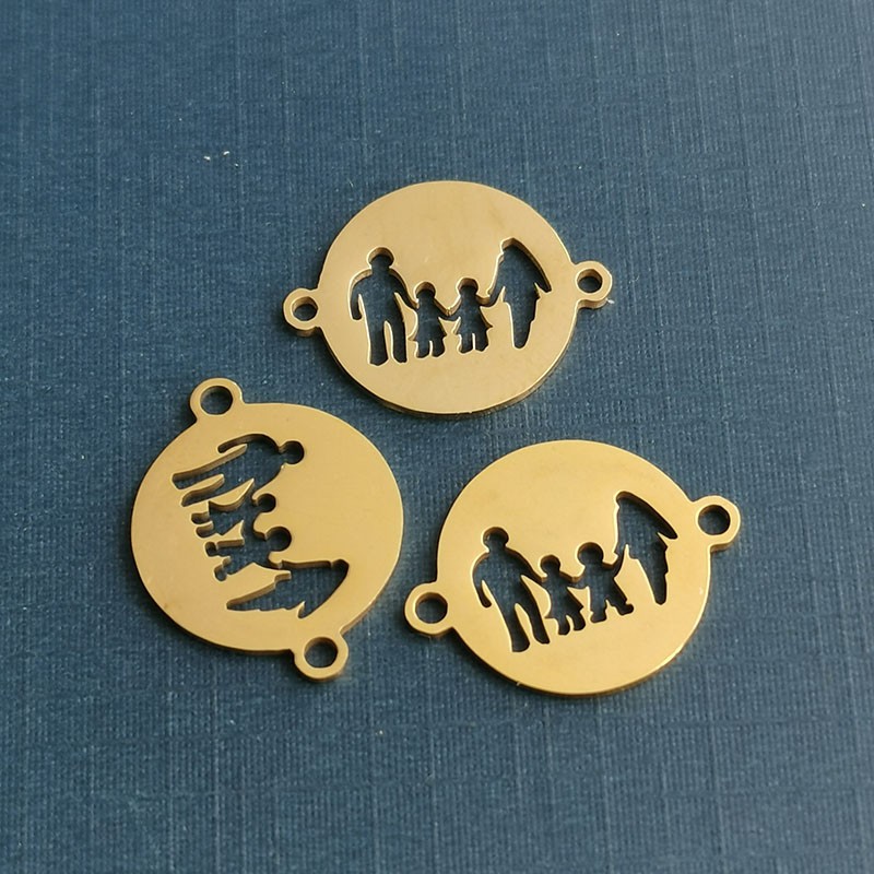 Titanium steel hollowed-out "Happy Home" pendant, stainless steel jewelry connection accessories, diy pendant for a family of three or four detail image 2