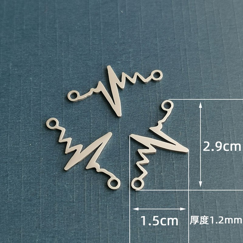 镜面精抛光不锈钢心电图钛钢双吊吊坠挂件  diy饰品手链连接器详情图3