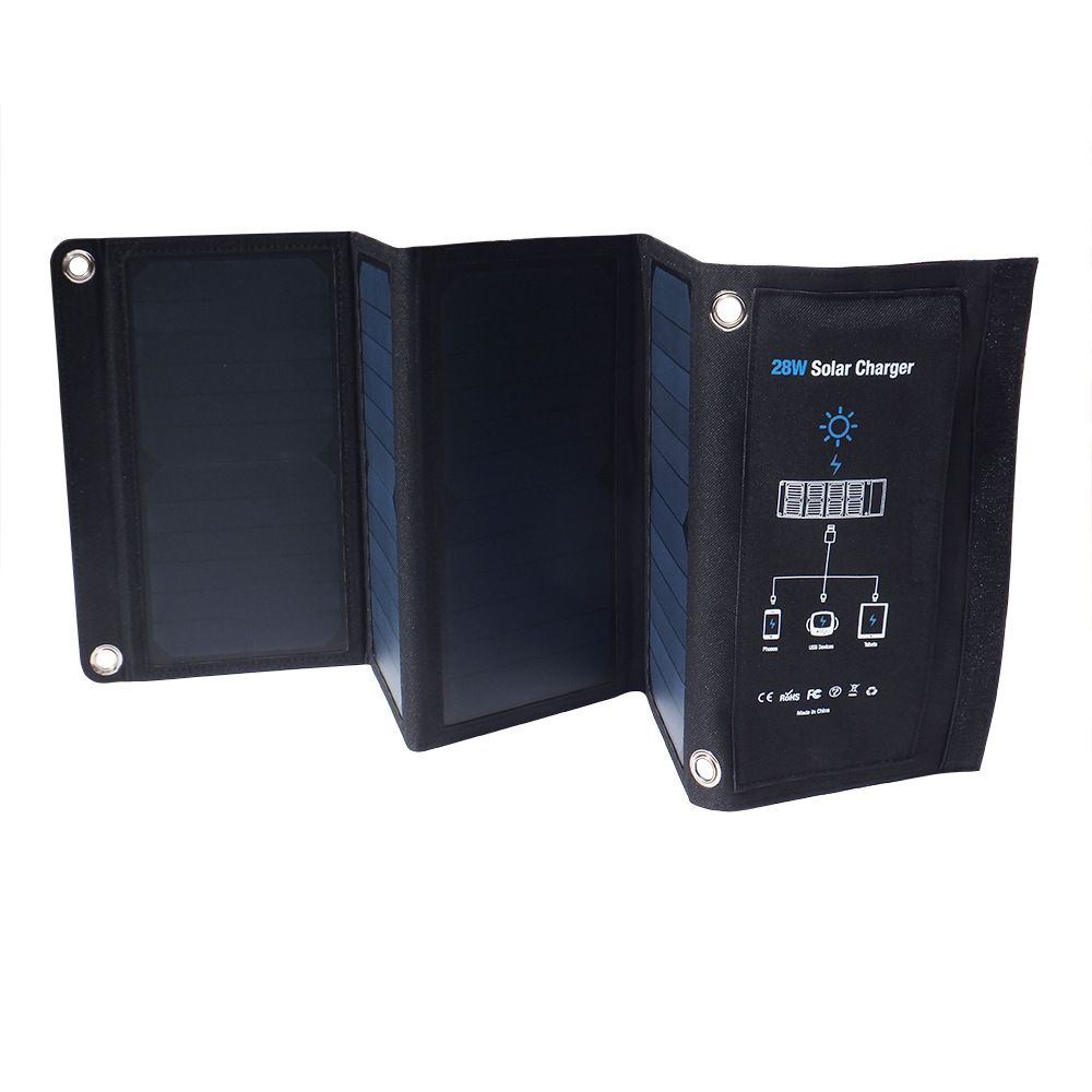 Cross-border products: 28W solar folding bag, mobile phone charger, solar mobile power bank, outdoor fast charging Application Scenario