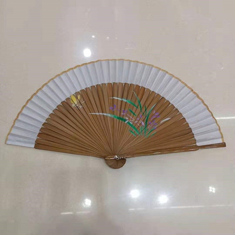 漆边手绘喷绘折扇*古风折扇镂空*日式和风扇*头青竹质折叠扇子批发详情图5