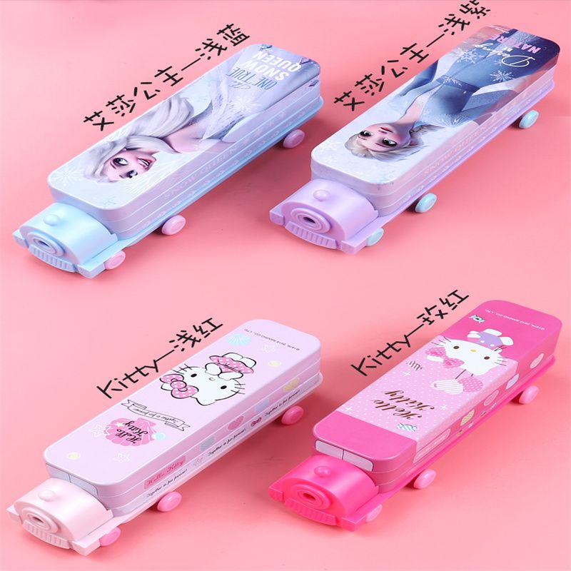 12770720041017817DM29175 Creative Double-layer tinplate stationery box Cartoon Cute student stationery Storage box Large capacity Pencil case wholesale stationery box details Picture