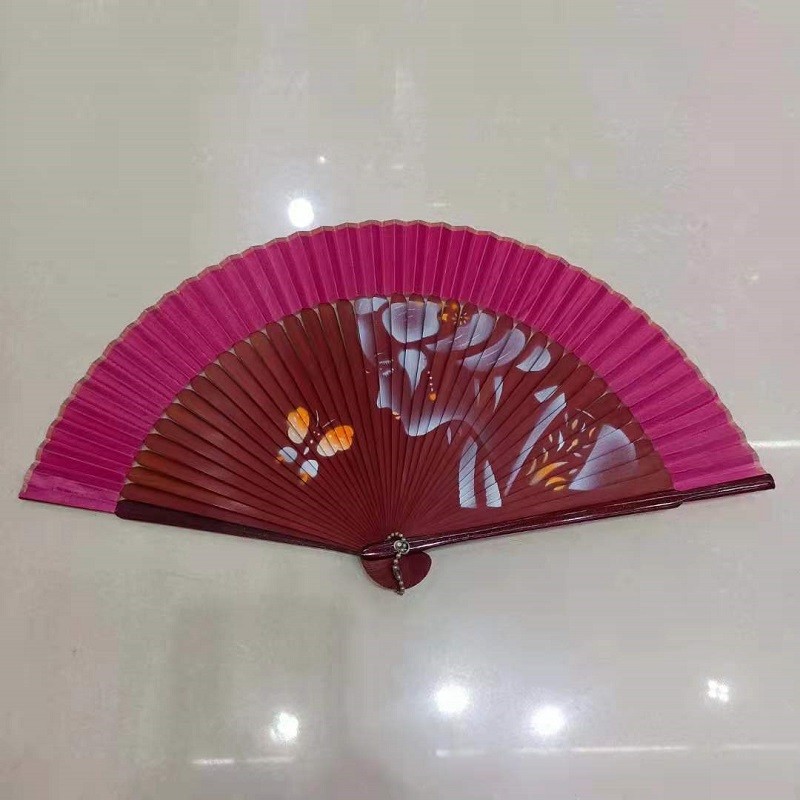 漆边手绘喷绘折扇*古风折扇镂空*日式和风扇*头青竹质折叠扇子批发详情图3