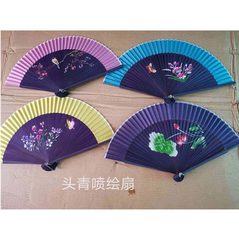 漆边手绘喷绘折扇*古风折扇镂空*日式和风扇*头青竹质折叠扇子批发详情图1