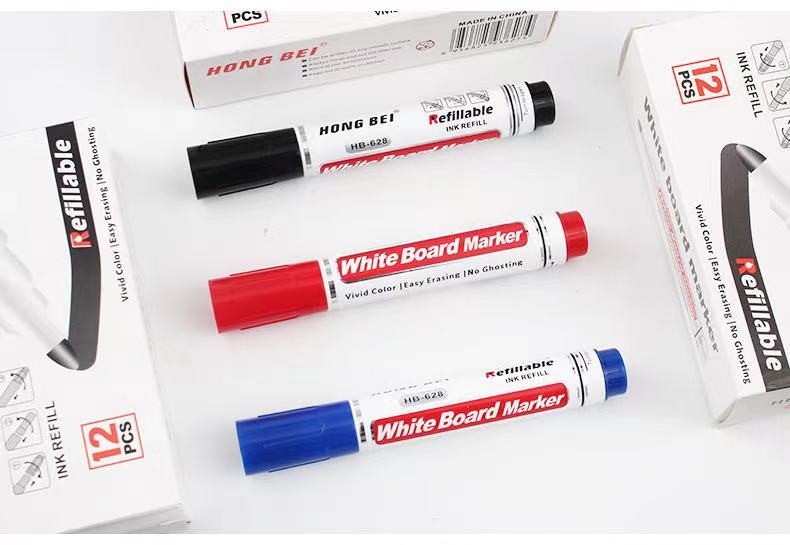 The whiteboard pen can be erased black and refilled with ink. It is a large-capacity three-color 12-piece box with a thick-tipped water-based pen detail image 5