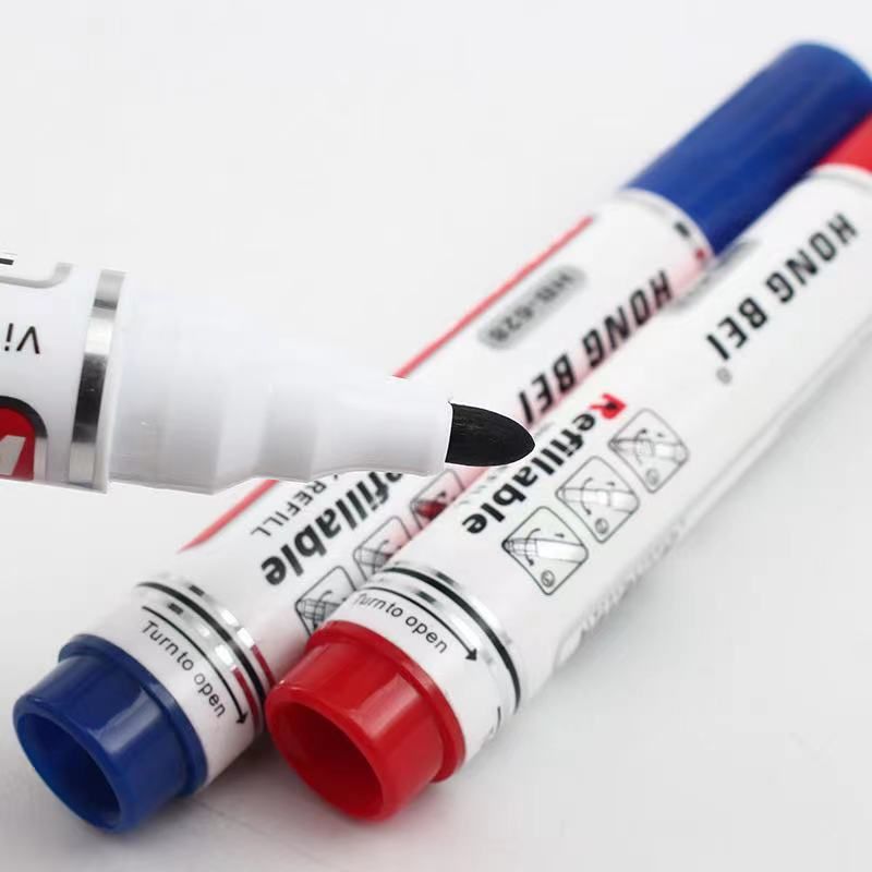 The whiteboard pen can be erased black and refilled with ink. It is a large-capacity three-color 12-piece box with a thick-tipped water-based pen details Picture
