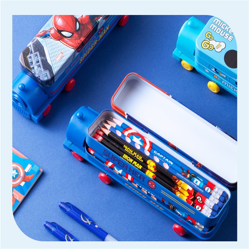 12770720041017817DM29175 Creative Double-layer tinplate stationery box Cartoon Cute student stationery Storage box Large capacity Pencil case wholesale stationery box detail image 14