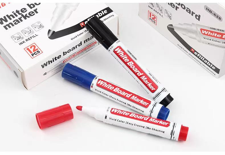The whiteboard pen can be erased black and refilled with ink. It is a large-capacity three-color 12-piece box with a thick-tipped water-based pen detail image 6