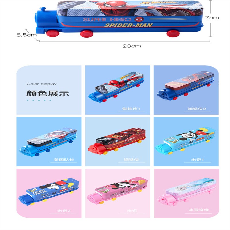 12770720041017817DM29175 Creative Double-layer tinplate stationery box Cartoon Cute student stationery Storage box Large capacity Pencil case wholesale stationery box detail image 12