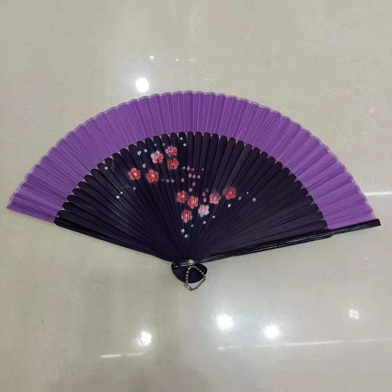 漆边手绘喷绘折扇*古风折扇镂空*日式和风扇*头青竹质折叠扇子批发白底实物图