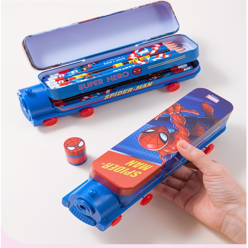 12770720041017817DM29175 Creative Double-layer tinplate stationery box Cartoon Cute student stationery Storage box Large capacity Pencil case wholesale stationery box detail image 9