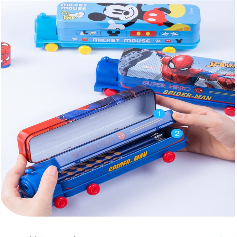 12770720041017817DM29175 Creative Double-layer tinplate stationery box Cartoon Cute student stationery Storage box Large capacity Pencil case wholesale stationery box detail image 6