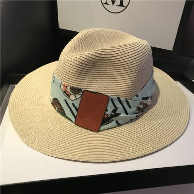 外贸原单Lo美人鱼系列春夏季草帽子出游凹造型度假风宽檐遮阳礼帽白底实物图