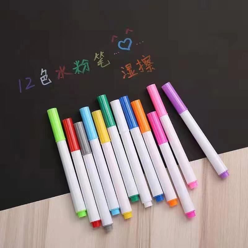 12-color liquid chalk erasable pen, children's drawing board, doodle pen, small blackboard pen, lamp board pen, white water-based