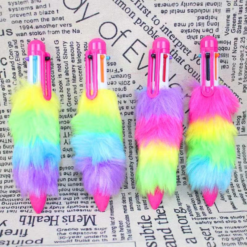 Color plush pen 6-color ballpoint pen Multi-functional creative touch cute girl heart stationery multi-color pen