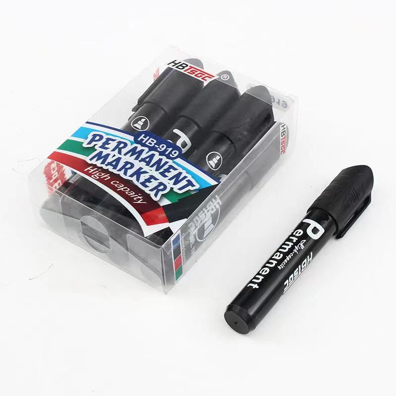 Large-head marker pen, oil-based black, slanted head, 8 pieces, PVC box, single-head, no-ink, logistics poster advertising pen Item Picture