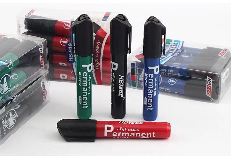 Large-head marker pen, oil-based black, slanted head, 8 pieces, PVC box, single-head, no-ink, logistics poster advertising pen detail image 7