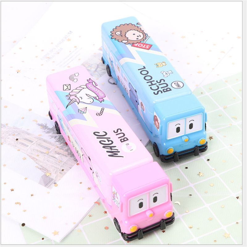 12770811051397517 School bus, iron pencil case, cute cartoon for primary school students, large capacity three-layer stationery box, iron pencil case, pencil case wholesale stationery box, student supplies, student cartoon Item Picture