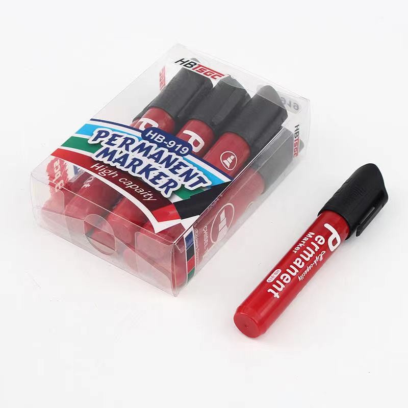 Large-head marker pen, oil-based black, slanted head, 8 pieces, PVC box, single-head, no-ink, logistics poster advertising pen detail image 10