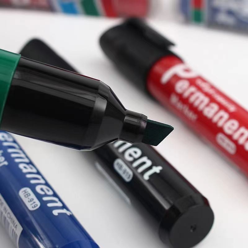 Large-head marker pen, oil-based black, slanted head, 8 pieces, PVC box, single-head, no-ink, logistics poster advertising pen detail image 9