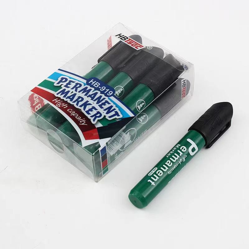 Large-head marker pen, oil-based black, slanted head, 8 pieces, PVC box, single-head, no-ink, logistics poster advertising pen detail image 11