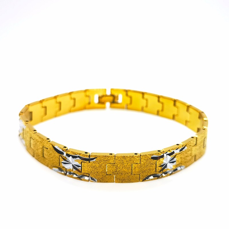 2021 Sand Gold Sand Belt Men's and Women's 18K vacuum electroplated two-color frosted and patterned bracelet detail image 1