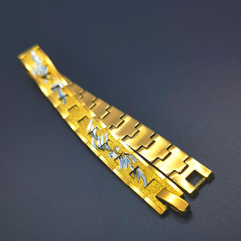 2021 Foreign trade Men's 18k men's and women's bracelet with matte finish and gold plating, does not fade detail image 2