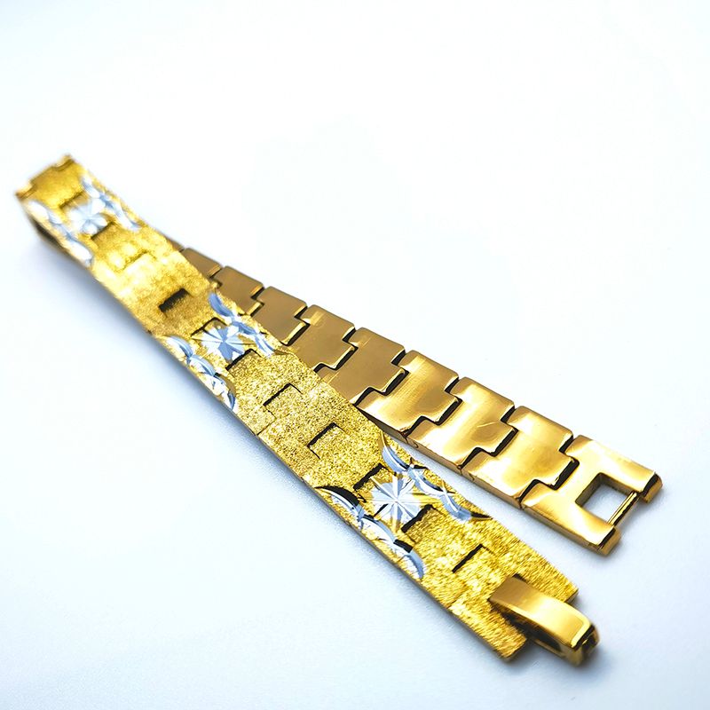 2021 Sand Gold Sand Belt Men's and Women's 18K vacuum electroplated two-color frosted and patterned bracelet Specification image