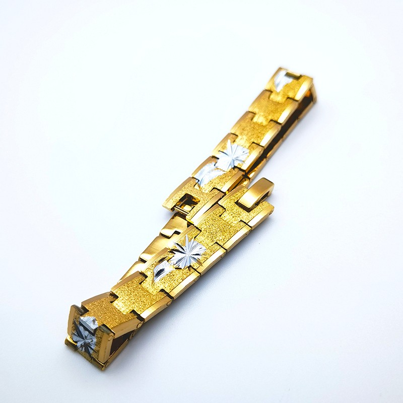 2021 Sand Sand Band 24kK vacuum electroplated two-color frosted and patterned bracelet for both men and women detail image 3