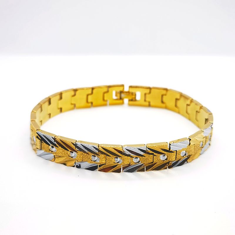 Vietnamese sandgold bracelet, 18K gold plated men's frosted and patterned bracelet