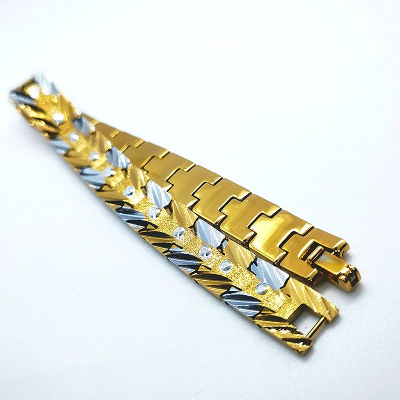Vietnamese sandgold bracelet, 18K gold plated men's frosted and patterned bracelet details Picture