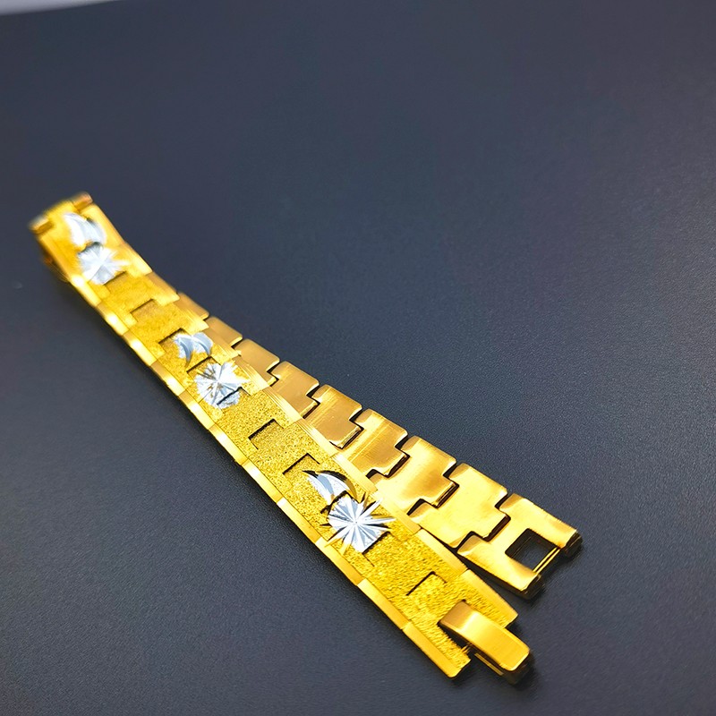 2021 Sand Sand Band 24kK vacuum electroplated two-color frosted and patterned bracelet for both men and women detail image 1