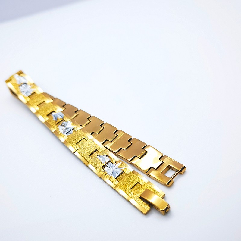2021 Sand Sand Band 24kK vacuum electroplated two-color frosted and patterned bracelet for both men and women detail image 2