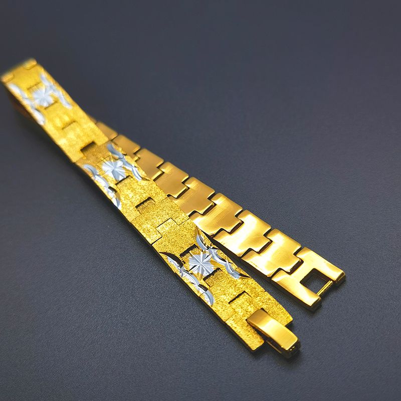 2021 Sand Gold Sand Belt Men's and Women's 18K vacuum electroplated two-color frosted and patterned bracelet