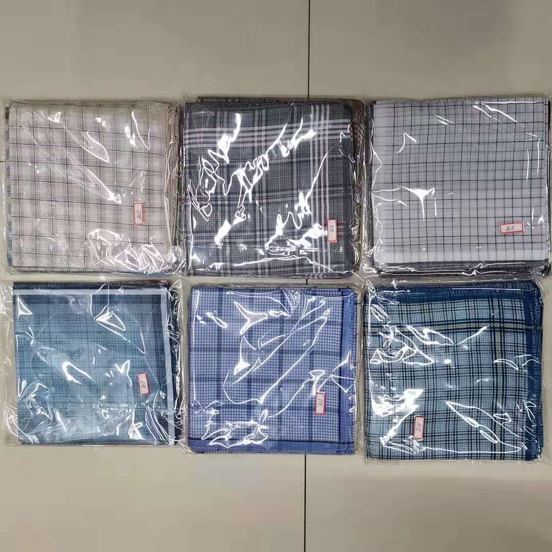 100% pure cotton fine-check men's handkerchief, light-colored handkerchief wholesale and export, 43 cm