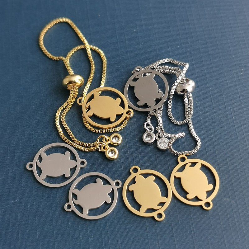 Titanium steel turtle pendant for women, cross-border European and American jewelry, stainless steel hollowed-out Marine animal turtle bracelet, customizable detail image 6