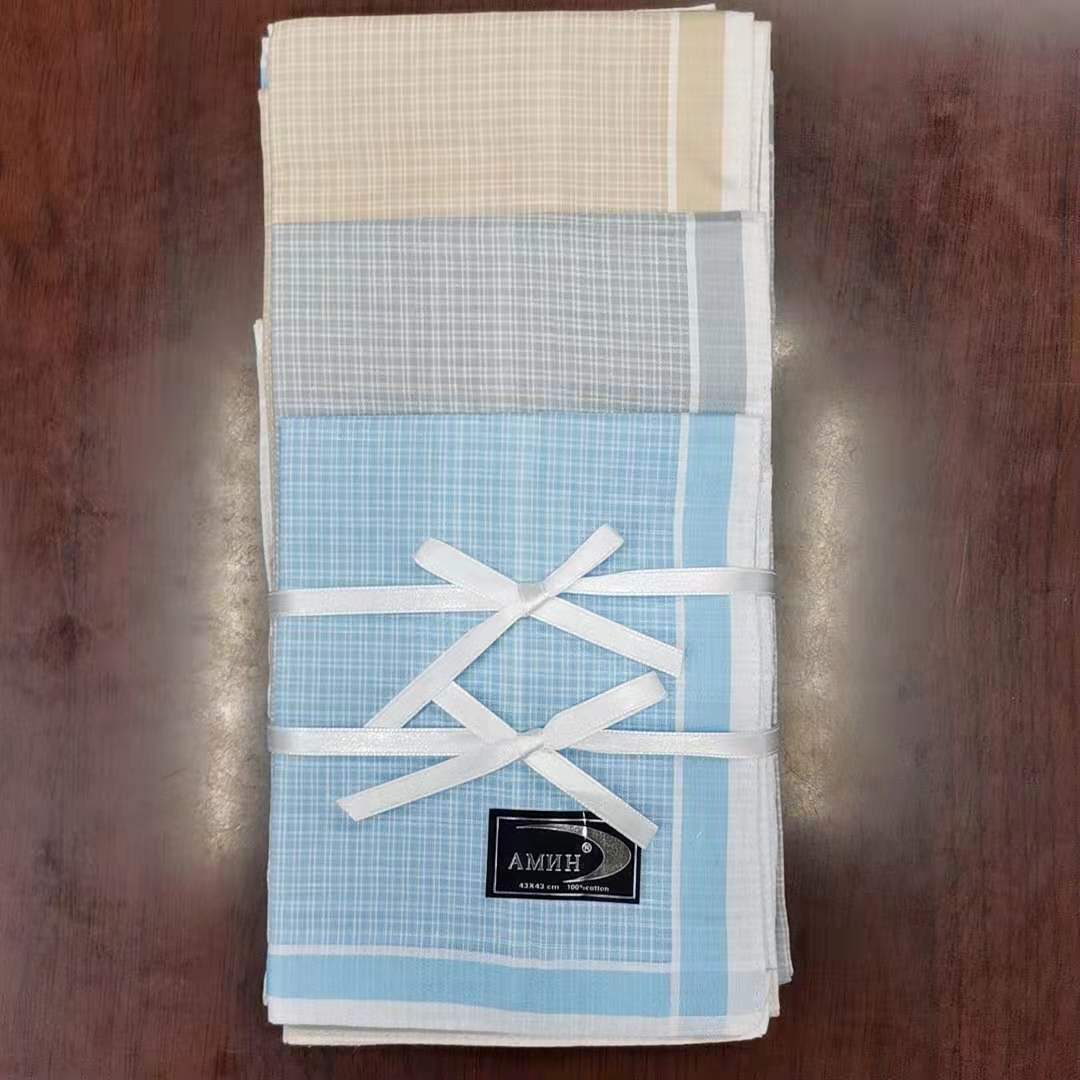 Light-colored wide-edge cross-shaped pure cotton men's handkerchief or handkerchief, 43 cm