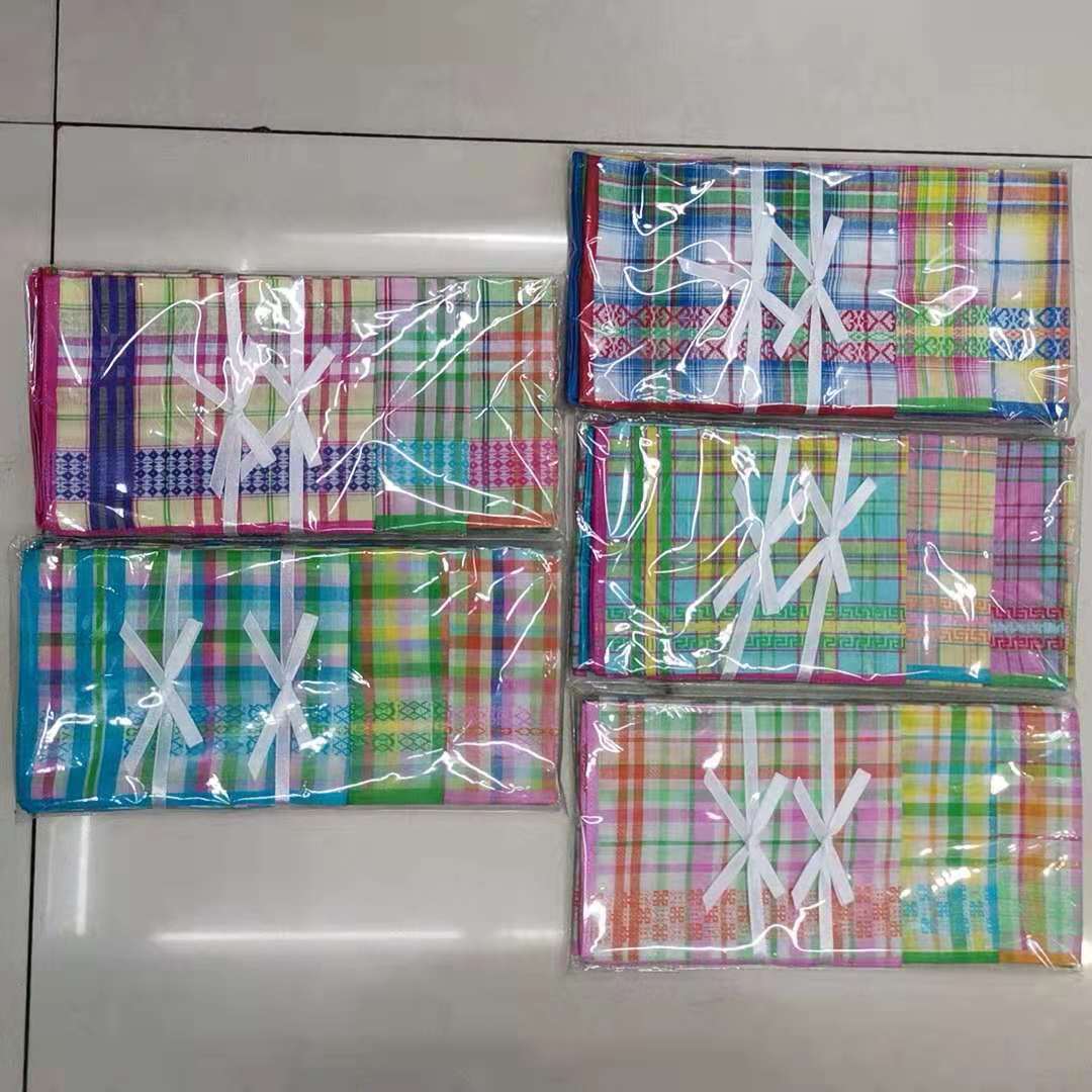 43CM pure cotton colored checkered lady's handkerchief, high-quality satin ribbon handkerchief