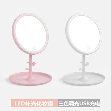 USB充电LED化妆镜台灯补妆镜带灯台式梳妆镜少女网红便携镜子台灯产品图