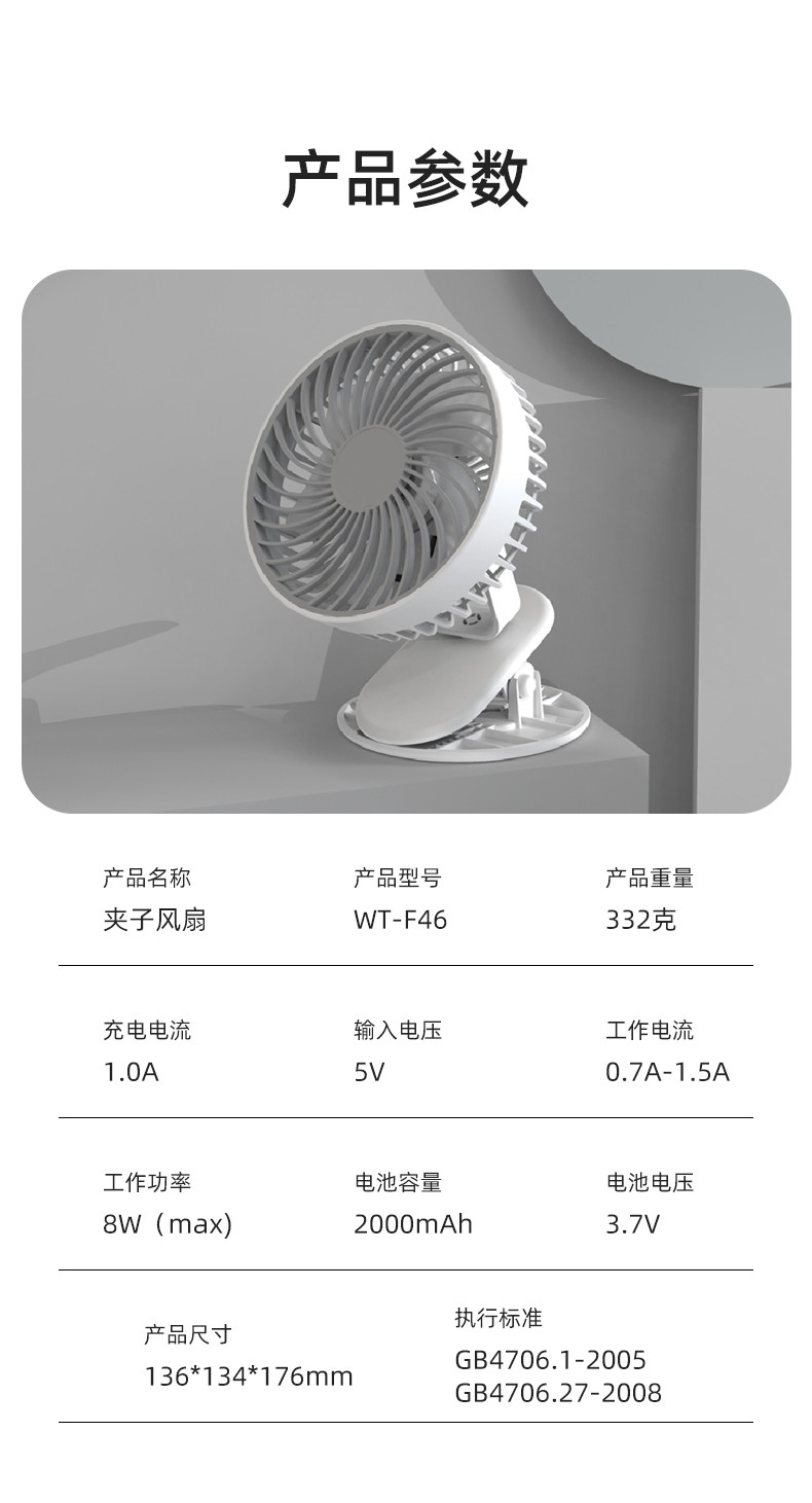 新品夹子风扇USB充电台夹两用小风扇迷你风扇家用桌面电风扇详情13