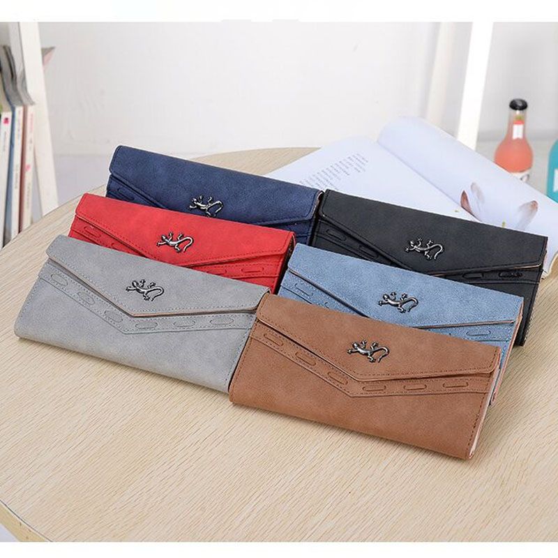 11525 新款蜥蜴女士钱包长款三折钱包磨砂搭扣学生钱夹