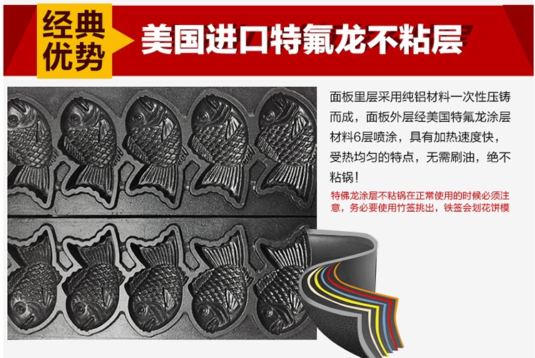 商用厨具电热一板六孔鲷鱼烧机燃气小吃机摆摊设备鱼型烤饼机图案详情图5