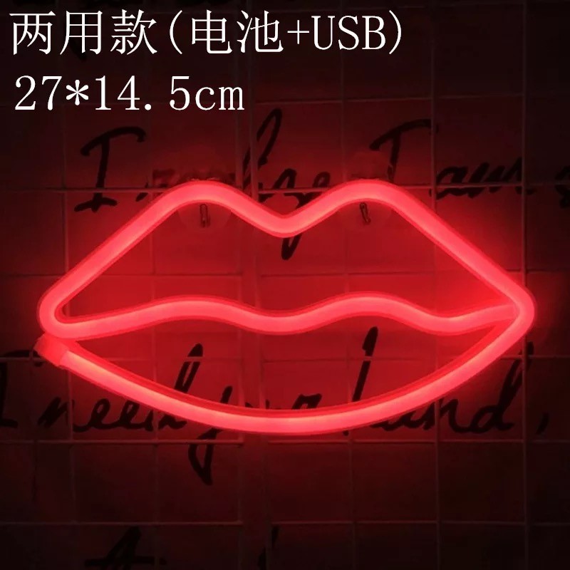 led flexible shaped lips, internet-famous dual-purpose battery +USB night light, wall decoration, InS-style neon light strip, personalized detail image 1